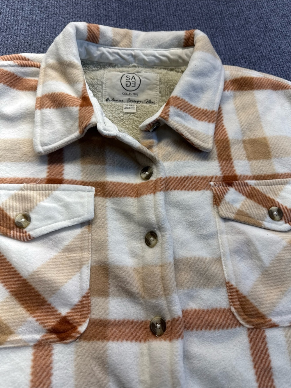 SAGE Collective fleece lined shacket XXL button down